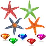 MARFOREVER Pool Diving Toys Set - 4 Pcs Large Starfish Toys and 5 Pcs Big Colorful Gems with 1 Pc Beach Bag Summer Swim Water Toys Beach Toys Bath Toys Outdoor Party Favors for Kids Adults