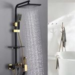 B Backline Luxury Shower Panel 3 in 1 Wall Mixer Single Lever Shower Panel, Hand shower + overhead Square Shower (Black Gold 2)