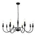 WBinDX Black Chandelier 8-Light Farmhouse Chandeliers Ceiling Lights Hanging Dining Room Light Fixtures, Rustic Classic Candle Pendant Lighting for Kitchen Island Living Room Bedroom Foyer Entryway