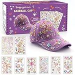 Gifts for Girls DIY Baseball Cap, Decorate Your Own Baseball Cap with Gem Stickers, Back to School Childrens Day Birthday Present for 4 5 6 7 8 9 10 Year Old Girls, Hat Arts & Crafts Kit Girl Age 4-10