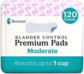 Because Premium Incontinence Pads for Women - Discreet, Individually Wrapped Liners - Moderate Absorbency, Ergonomic Design for Comfort, Leak Protection - 120 Count (6 Packs of 20)