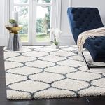 CARPET PLANET Modern Polyester Anti Slip Shaggy Fluffy Fur Rug and Carpet for Living Room, Bedroom, Hall, Area Rug Shaggy Cream Blue,(3 X 5 FEET)
