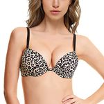 WingsLove Push Up Bras for Women Everyday T-Shirt Bra Underwire Lift Up Bra Padded Cleavage Plunge Bras for Women(Leopard Print,36DD)