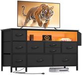 YITAHOME Dresser TV Stand with Power Outlet for 55'' TV, 9-Drawer Dresser for Bedroom, Media TV Console Table with Side Pockets & Hooks, Fabric Dresser Chest of Drawers for Bedroom, Living Room, Black