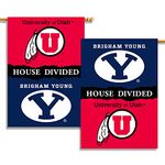 BSI PRODUCTS, INC. - House Divided 2-Sided 28" x 40" Banner with Pole Sleeve - BYU & Utah - Brigham Young University and UoU Football Pride - High Durability for Indoor & Outdoor Use - Great Gift Idea