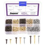 Swpeet 1600Pcs 6/8/10mm 3 Colors Small Copper-Plated Hardware Tiny Screws/Nails Kit Including Gold Silver Bronze Boxed Tiny Wooden Screws Mini Nails for Compact Antique DIY Decorative Box Accessories