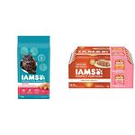 IAMS Proactive Health Dry Cat Food Adult Indoor Weight & Hairball Care + IAMS Perfect Portions Healthy Wet Cat Food Adult Grain Free Paté