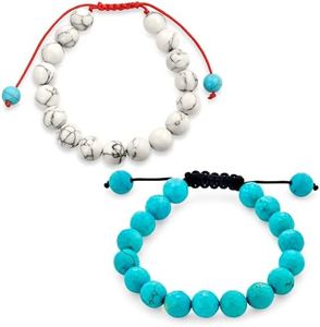 Set Di Due Unisex Pietra Preziosa Blu Turchese Bianco Howlite Shamballa Ispirato Impilabile 10MM Bead Bracelet Western Gioielli Per Le Donne Uomini Corda Rossa Regolabile
