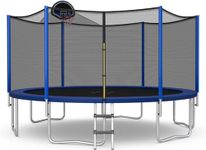 Goplus Outdoor Trampoline, 12FT 14FT 15FT 16FT ASTM Approved Trampoline w/Basketball Hoop, Enclosure Net, Safety Pad, Ladder, Recreational Trampoline for Kids and Adults (External-Net, 12 FT)