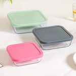 Nestasia Set of 3 Lunchbox of diff sizes - 650ml, 1150ml, 1950ml - Glass Container, Borosilicate Glass, Microwave Safe & Leak Proof, Freezer-Safe BPA Free Safety Lock Airtight Lids for Office