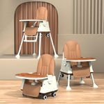 StarAndDaisy High Chair for Baby/Baby Feeding Chair for 0 to 5 Years with 4 in-1 Multifunctions/High Chair with Height Adjustable, Detachable Tray & One-Hand Adjustable - Coffee