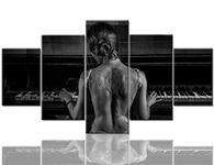 Wall Paintings for Living Room Elegant Woman Playing Piano Pictures on Canvas 5 Panel Art Modern Artwork Home Decorations Giclee Wooden Framed Stretched Ready to Hang Posters and Prints(60''Wx32''H)