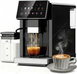 Electactic Fully Automatic Espresso Machine with Grinder&Auto Milk Frother | Coffee Machine with 15 Grind Settings, Auto-Clean Function, Intuitive Touchscreen&Smart Alarm for Latte/Cappuccino/Americano