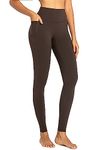 Sunzel No Front Seam Workout Leggings for Women with Pockets, High Waisted Compression Yoga Pants with Tummy Control 28" Seal Brown Medium