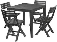 URBNLIVING Square Garden Plastic Patio Dining Table & Folding Chairs Outdoor Deck Furniture (4)