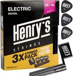 3 Pack Extra Light Electric Guitar Strings - Electric Guitar Strings 09-42 - 3 E1-Strings & 3 Guitar Picks & String Winder - Guitar Strings Electric 6 String Set Soft