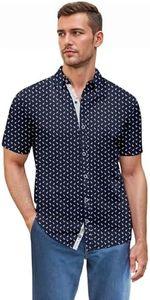ETHANOL Men Classic Slim Fit Woven Short Sleeve Wrinkle Resistant Print Shirt MST46568 ANS Blue/Multi 3XL