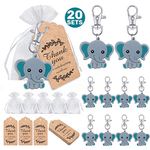 MOVINPE Baby Shower for guests 20 Sets, 20 Blue Elephant Keychains Charms, 20 Organza Gift Bags, 20 Thank You Tags, for Elephant Theme Party Birthday Favors Supplies