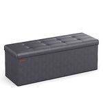 SONGMICS 43 Inches Folding Storage Ottoman Bench, Storage Chest, Footrest, Padded Seat, Slate Gray ULSF070G01