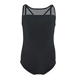 Soudittur Ballet Leotards for Girls Sleeveless Cotton Tank Tops Mesh for Dance Costumes Gymnastics Dancewear Black for Age 10-11