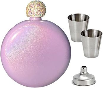 Flasks for Liquor for Women Set of 4, PIVHWIR 304 Stainless Steel Pretty Glitter Coating AB Crystal Lid Whiskey Flasks, Booze Shot Flasks for Drink Bar BBQ Travel Party (5OZ,Purple)