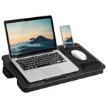 LAPGEAR Large Adjustable Lap Desk with Memory Foam Wrist Rest, Mouse Pad, Phone Holder, Device Ledge, and Booster Cushion - Black Carbon - Fits up to 15.6 Inch Laptops - Style No. 88008