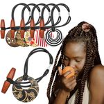 6 Pcs Discs Elastic Hair Tie for Dreadlock Accessories Extra Long Locs Rubber Band Dread Ponytail Holder Wood knot Carving Embedded Horn Toggle Bands Thick Hair for Men Women Motifs