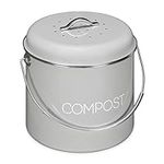 Navaris Metal Compost Caddy Bin - 5 Litre Kitchen Composting Bucket with Charcoal Filter and Lid for Indoor Organic Food Waste Recycling - Grey