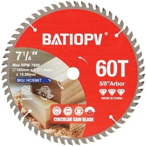 BATIOPV Circular Saw Blade 7-1/4 Inch, 60T for Wood Cutting – Compatible with Dewalt, Makita, Bosch – Ideal for Hardwood, Plywood, Chipboard – Precision Wood Cutting Tool