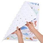 Navaris Non-Slip Square Shower Mat - Anti-Slip with Suction Cups - Ocean-Themed Design Ideal for Children's Bath Time - in Shower Tray Mats - Fits Inside Most Showers (53 x 53 cm)