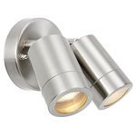 ENDON Palin Twin Outside Lights - Outdoor Wall Lights - IP44 Rated Mains Powered Security Lights Spotlights - Brushed Stainless Steel Finish - Requires 2X 7W LED GU10 (Not Supplied)