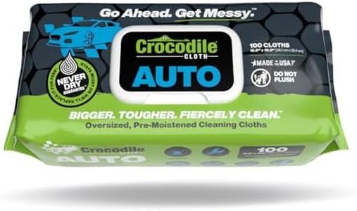 Crocodile Cloth Auto Cleaning Wipes - Clean Up Grease, Oil, and Adhesives on Hands, Tools, Parts, and More - 100 Large Disposable Wet Wipes for your Car. Safe on Face, Hands & Skin.