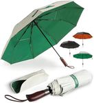 ENGLISH SUMMER Luxury Windproof Umbrella for Rain: Strong, Automatic, Double Vented, Portable Folding, Extra Large Canopy, Quality, Real Wooden Handle (Cream & Forest Green)