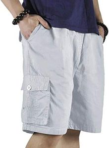 XinnanDe Mens Cotton Loose Twill Drawstring Relax Fit Cargo Short with Full Elastic Waist Beige 32
