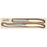 LAGUIOLE Soft and Hard Cheese Knife Set of 2 Ivory in Wooden Tray