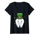 Womens Tooth Wearing Paddy Hat Dental Assistant Saint Patricks Day V-Neck T-Shirt