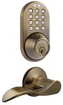 MiLocks DFL-02AQ Electronic Touchpad Entry Keyless Deadbolt and Passage Lever Combo, Antique Brass