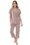 Joyaria Pajama Set for Women Soft Capri Button Up Cooling Pjs(Blushing Pink,Medium)