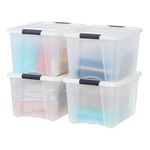 IRIS USA 37.9L (40 US QT) Stackable Plastic Storage Bins with Lids and Latching Buckles, 4 Pack - Pearl, Containers with Lids and Latches, Durable Nestable Closet Garage Totes Tub Boxes for Organizing