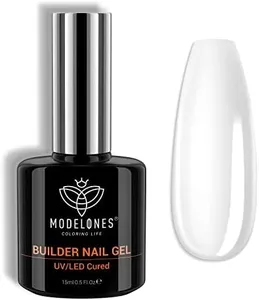 modelones Builder Nail Gel, 7-in-One Clear Gel Builder for Nail Thickening, LED Nail Lamp Cured Hard Gel Nail Strengthener Extension Gel Base Rhinestone Nail Glue Gel in a Bottle