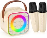 YLYYCC Kids Mini Karaoke Machine with Lights, Portable Bluetooth Speaker with 2 Wireless Microphones, Birthday Toys Gift for Girls Boys Ages 4,5,6,7,8,9,10+ Year Old, Party, Home KTV, Outdoor (Beige)