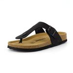 CUSHIONAIRE Women's Leah Cork Footbed Sandal With +Comfort, Black, 6