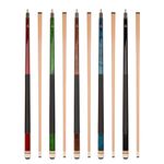 Aska Set of 5 L2 Billiard Pool Cues, 58 inch Hard Rock Canadian Maple, 13mm Hard Le Pro Tip, Black, Blue, Brown, Green, Red. Mixed Weights.