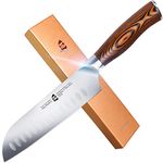 TUO Santoku Knife - Asian Granton Chef Knife - Hollow Ground High Carbon German Steel Kitchen Cutlery - Ergonomic Pakkawood Handle - Gift Box Included - 7 inch - Fiery Phoenix Series