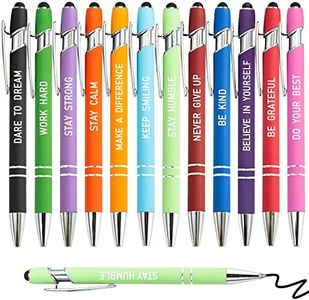 Fuhgkg 12 Pieces Insprational Quotes Ballpoint Pens with Screens Touch Stylus Tips for Women Motivational Encouraging Pens with Fine Point Smooth(12 Color,Black Ink)