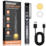 RISEMART Rechargeable Pen Light with Pupil Gauge LED Penlights for Nurses Doctors, Warm/White Light, USB Rechargeable Medical Penlight Gifts for Nurses Nursing Student (Black)