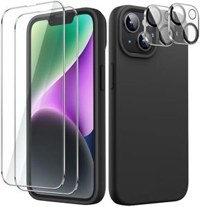 JETech 5 en 1 Coque Silicone pour iPhone 14 6,1 Pouces, avec 2 Protection D'écran et Caméra Arrière Protecteur, Film en Verre Trempé à Couverture Complète, Housse Étui Antichoc (Noir)
