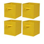 BonChoice Foldable Storage Cubes Boxes with Handle Pack of 4 for Home Organization, Fabric Wardrobe Storage Box Organizer Basket Bins for Clothes Bedding Toys Towels, Collapsible & Durable Yellow