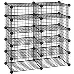 SONGMICS Shoe Rack, Rectangular Cube Organiser, Modular DIY Storage Shelf Unit, 40 x 30 x 17 cm for Each Compartment, Metal Wire Interlocking Wardrobe, for Entryway Closet, Black LPI25H