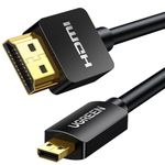 UGREEN Micro Hdmi Cable 3M, Type D Hdmi to Standard Hdmi Support 3D, 4K Resolution and Audio Return Channel for Gopro Hero 6/5, Canon M5, Asus Zenbook, Yoga 710, BlackBerry Playbook, Motorola Xo